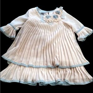 Iris & Ivy Pale Pink and Light Gray Lined Pleated Dress. Size 2T. Flowers.